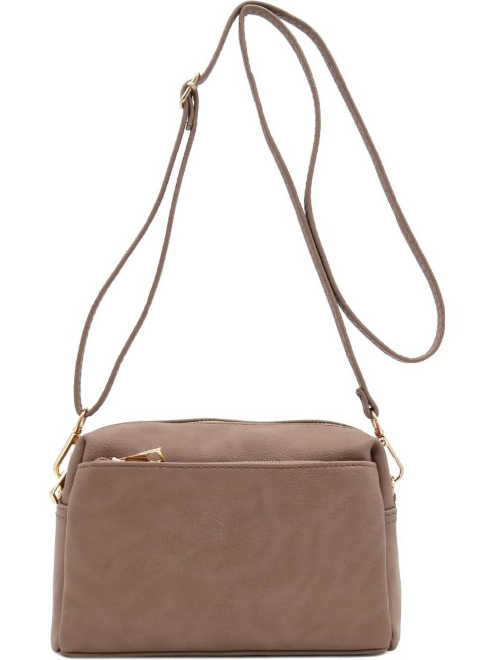 Women's Taupe Triple ZIP Small Lightweight Shoulder Purse Crossbody Bag
